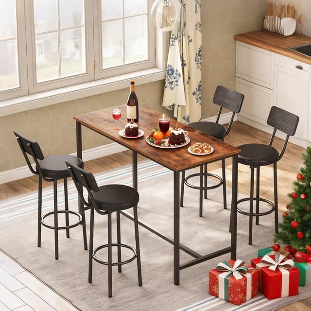 Detalle de HOOBRO Set di 2 sgabelli da bar con schienale, seduta imbottita e poggiapiedi EBK31BY01G1