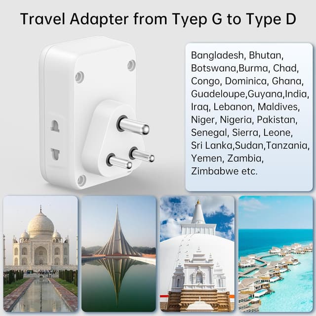 Thumbnail 6 de UK to India Plug Adapter 2-Pack with 3 USB 32W ⚡️🔌