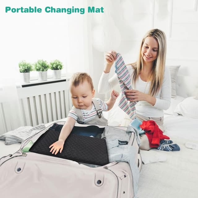 Thumbnail 6 de Lekebaby Portable Folding Nappy Change Mat (Quilted Black) – Travel Changing Pad, 70 x 40 cm