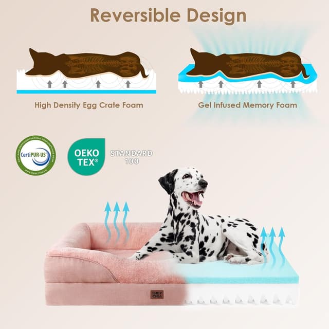 Detalle 2 de EHEYCIGA Memory Foam Dog Bed (Medium) with Removable Washable Cover & Waterproof Liner, Dusty Pink