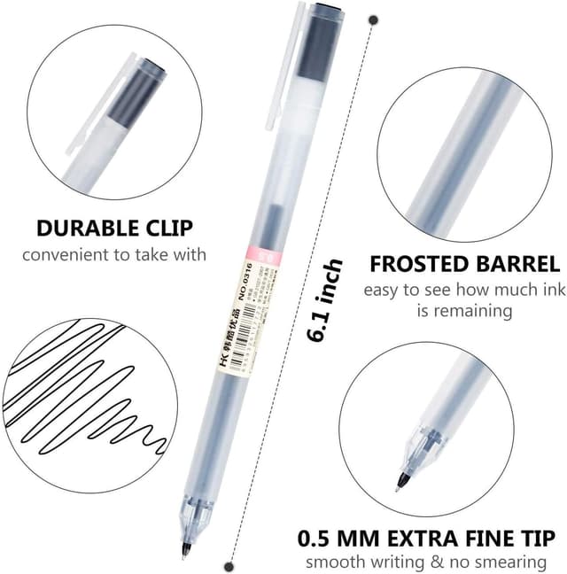 Detalle de ABEIER Premium 12 Gel Ink Pens (Fine Point 0.5mm) – Dry‑resistant 12‑pack for office, art & journalling