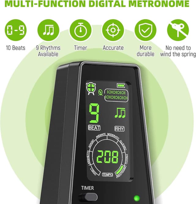 Detalle 2 de LEKATO Digital Metronome 40‑208 bpm 🎵