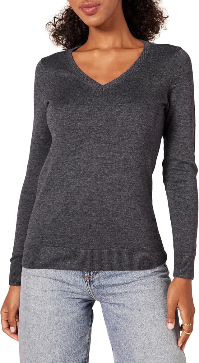 Detalle de Amazon Essentials Femme pull léger à manches longues col en V, coupe classique (grande taille)