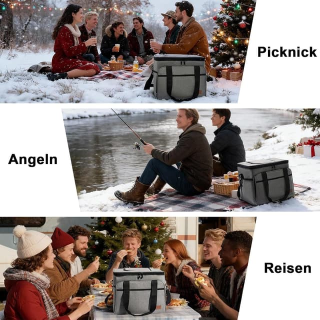 Detalle 2 de ALLCAMP OUTDOOR GEAR 30L faltbare Kühltasche (isoliert, auslaufsicher) mit 2 Kühlakkus, grau