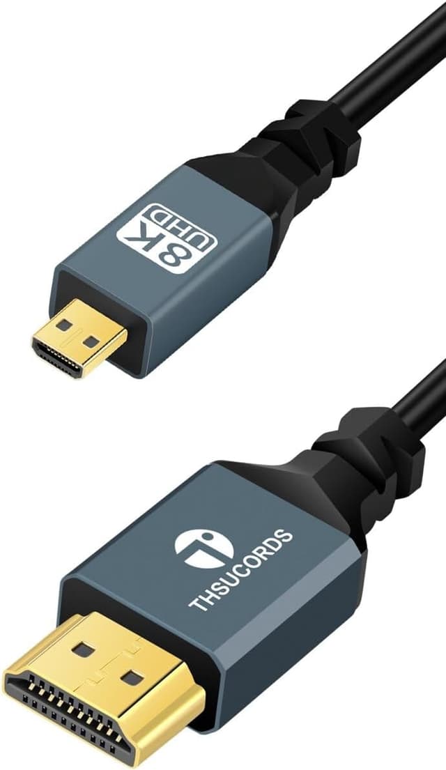 Detalle de Thsucords 8K Spiralkabel Micro‑HDMI auf HDMI (90° rechtwinklig), 1 m