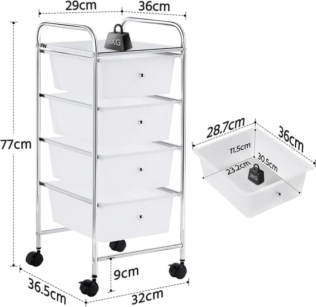 Detalle de Yaheetech Carrito Auxiliar con Ruedas 30,5x23,2x11,5 cm