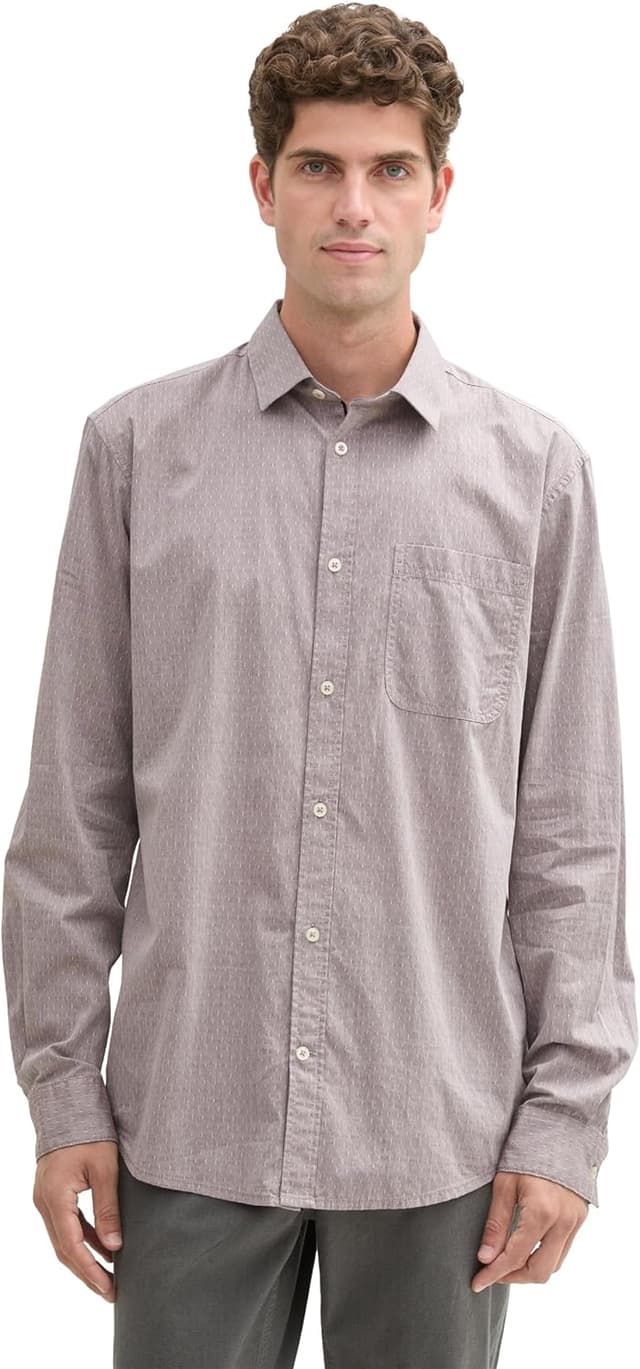 Detalle de TOM TAILOR Camicia Uomo in chambray di cotone con taschino sul petto