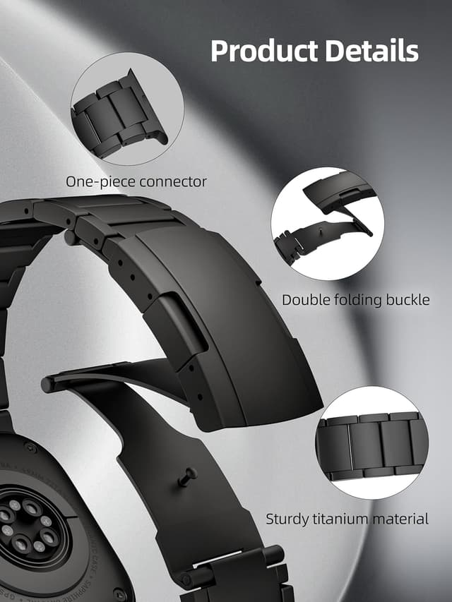 Detalle de LULULOOK Titanium Strap for Apple Watch Ultra (Ultra 3/Ultra 2, 49mm & Ultra 46mm/45mm), Black folding clasp