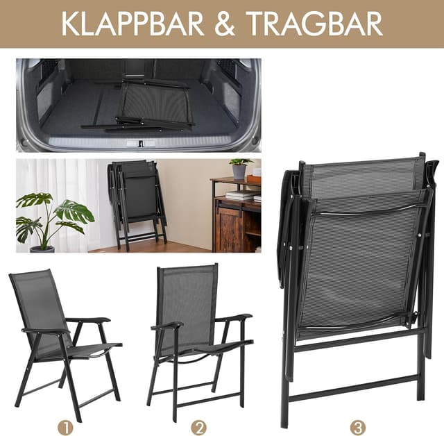 Detalle 2 de Yaheetech 4er Set Gartenstühle Klappstühle Hochlehner mit Rückenlehne & Armlehnen bis 150 kg Belastbarkeit