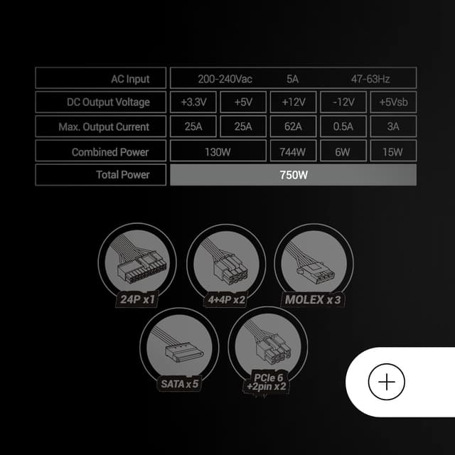 Detalle 2 de Mars Gaming MPB750SI alimentatore ATX 750W 80 Plus Bronze 230V con ventola “SI” ultra-silenziosa e 7 anni di garanzia