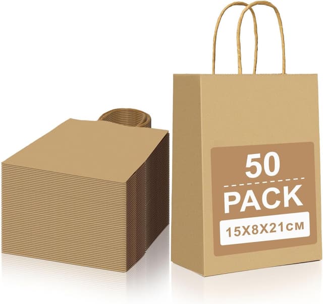 Detalle de Gucass 50 Stück Papiertüten mit Henkel Braun