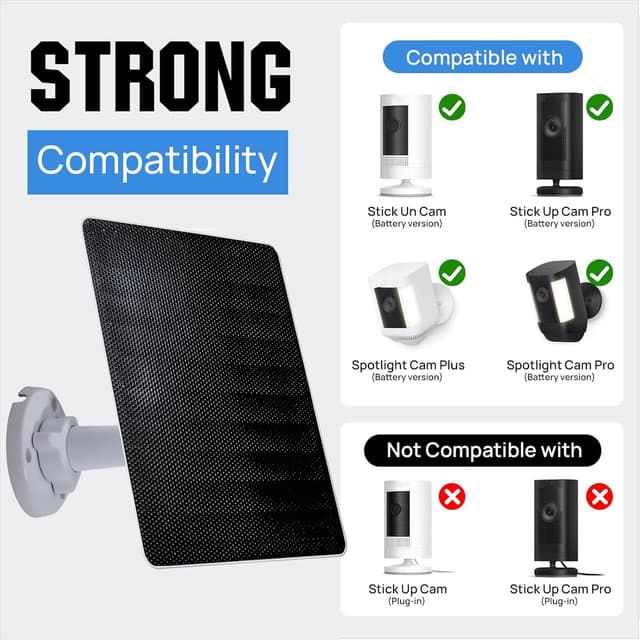 Detalle de ECO-WORTHY 5W Solar Panel for Ring Outdoor Cameras (USB-C/Barrel Plug, 9.8ft Cable)