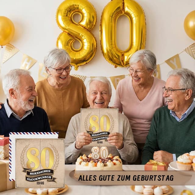 Detalle 2 de Thboxes Geburtstagskarte zum 80. Geburtstag „Back in 1946“ – Retro-Grußkarte mit Platz zum Personalisieren