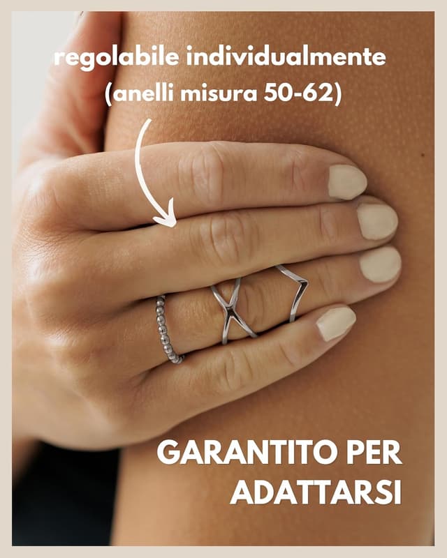 Detalle de GD GOOD.designs set di anelli regolabili in acciaio inox (3 pezzi) impermeabili, impilabili in argento, oro 18K e oro rosa