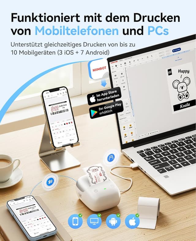 Thumbnail 6 de NIIMBOT B2 Pro Etikettendrucker mit 300DPI, Bluetooth und wasserfesten selbstklebenden Etiketten (Rot/Schwarz)