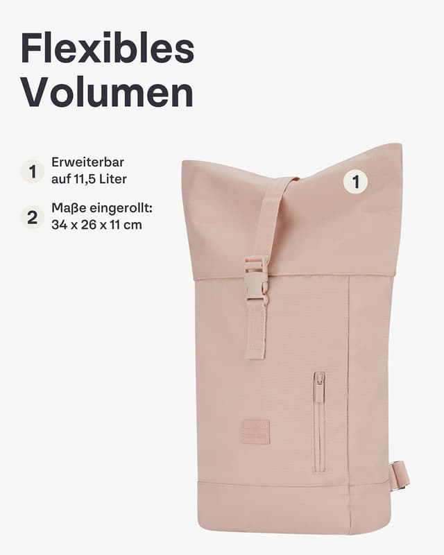 Detalle de Johnny Urban Rolltop Rucksack Robin Small (12 Zoll Laptopfach) – kleiner Tagesrucksack für Uni, City & Business