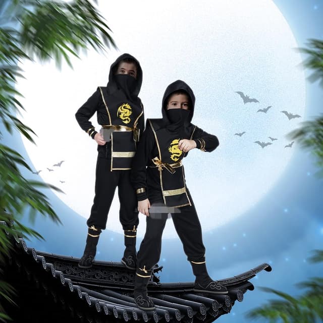 Detalle de AOOWU Vestito Ninja Bambino con accessori per Halloween e Carnevale