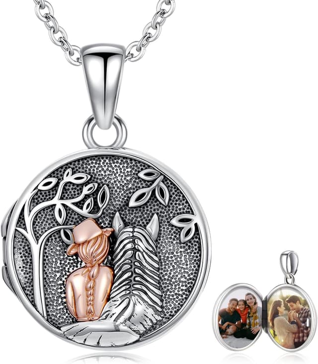 Detalle de PARYFO Medaillon- und Urnen-Halskette aus 925 Sterling Silber mit Pferd-/Lebensbaum-/Herz-Motiv – Keepsake-Schmuck am Kettenband
