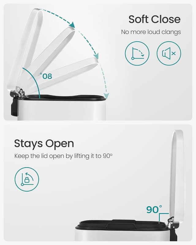 Detalle 2 de SONGMICS LTB101W01 Kitchen Bin 13 Gallon (50 L) with Soft-Close Pedal Lid
