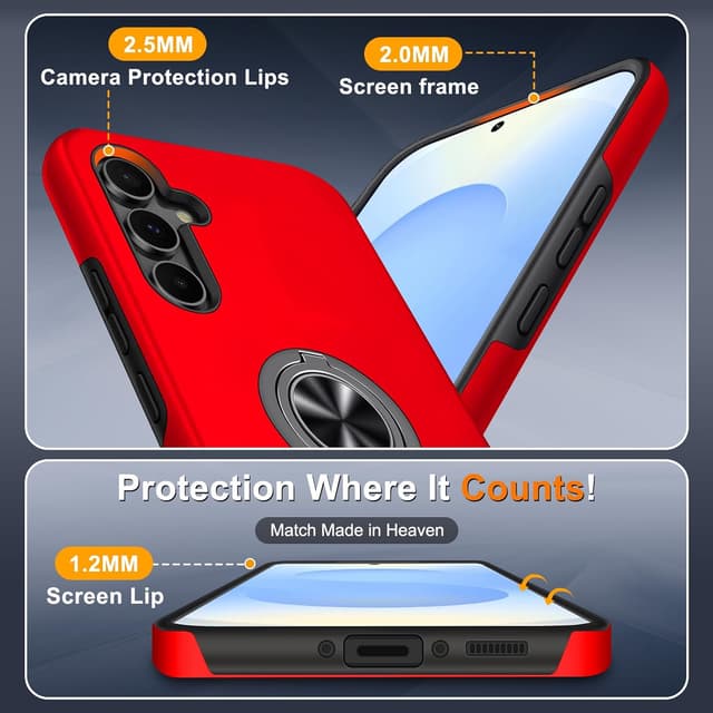 Detalle de Vaki Handyhülle für Samsung Galaxy S25 mit Schutzfolie – Case mit magnetischem Ring-Ständer, stoßfest & kratzfest (Rot)