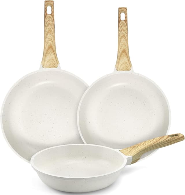 Detalle de GiPP Nonstick Skillet Frying Pan Set (White Granite) – 24, 26 & 28cm omelette and frying pans