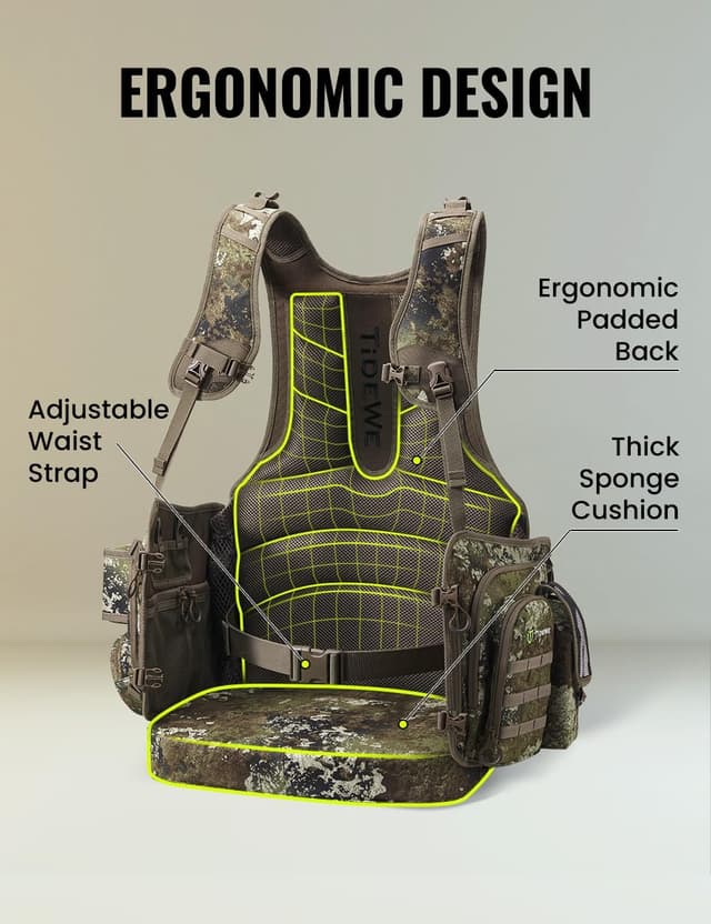 Detalle de TIDEWE Vest with Seat (Strut Camo) with Game Pouch and Kickstand