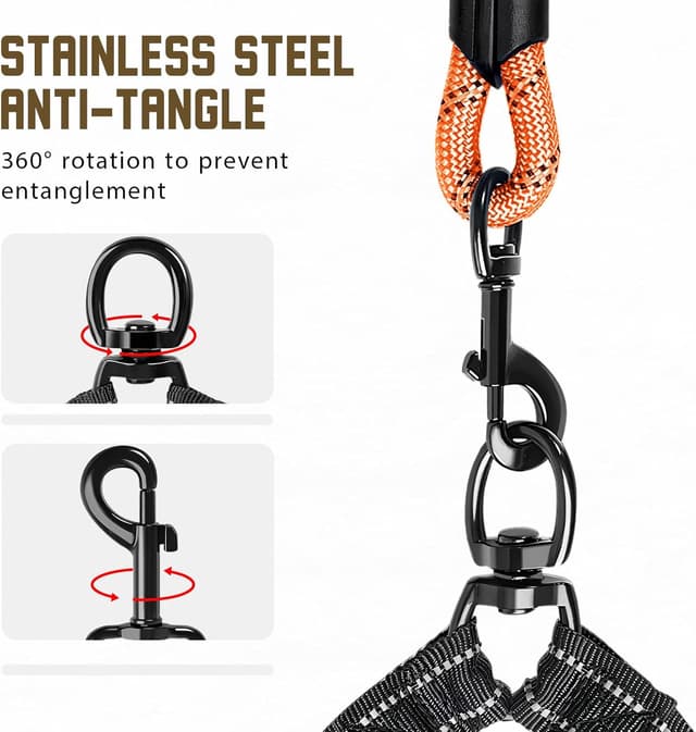 Detalle 2 de Blanlody double dog lead with bungee no-tangle swivel, reflective split lead and padded handles