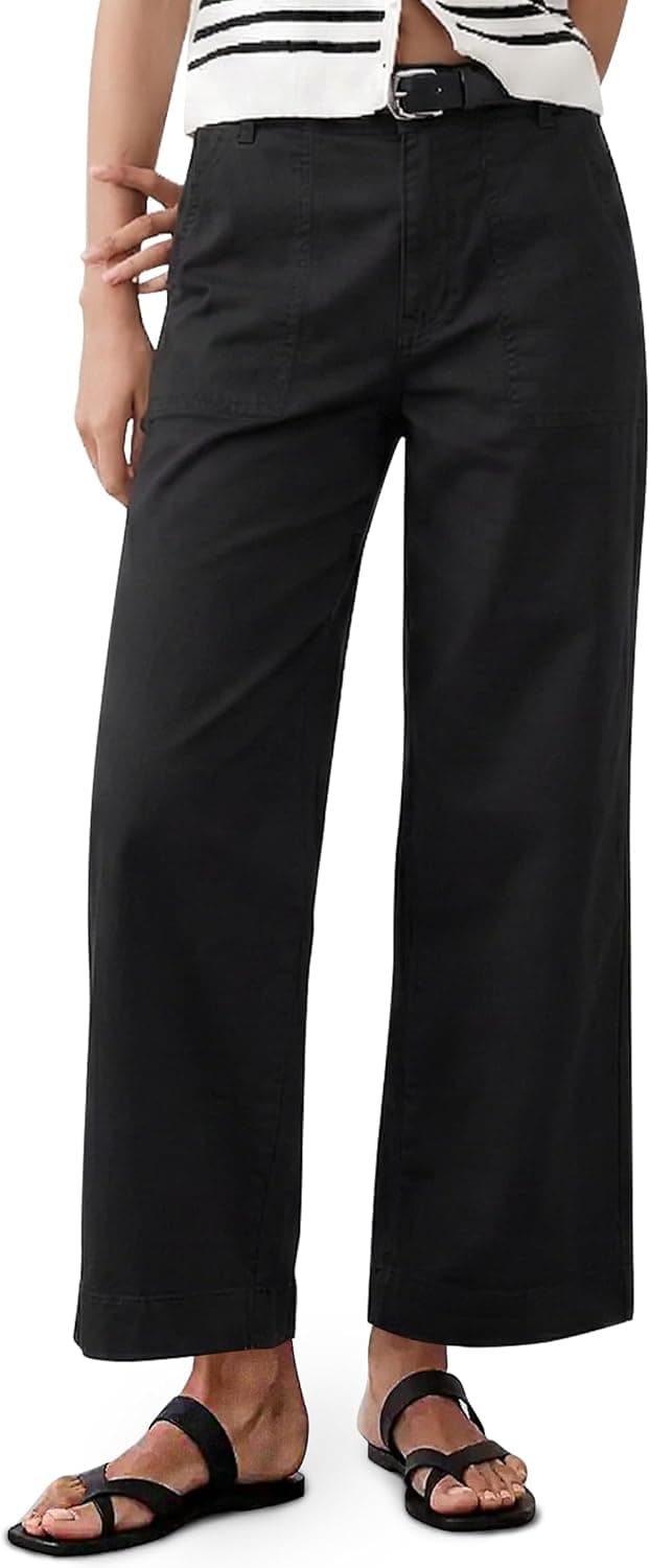 Detalle de Eddoyee Womens Wide Leg Ankle Pants — High-Waisted Elastic Waist Straight-Leg Cropped Stretch Pants