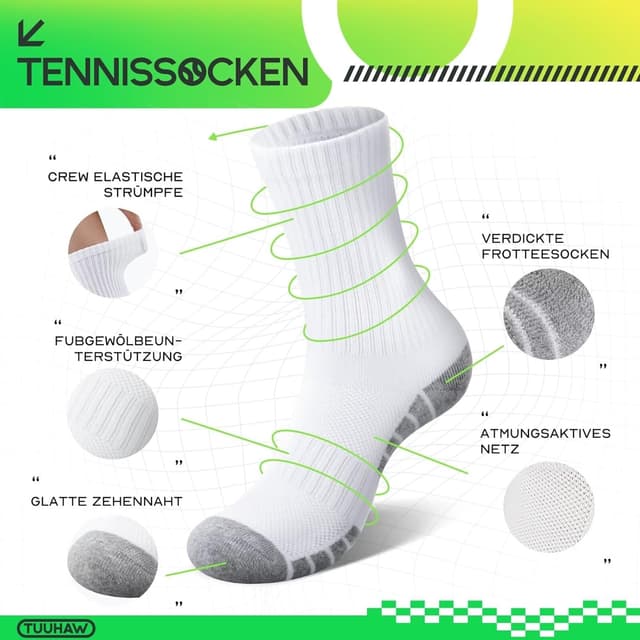 Detalle de TUUHAW 6-pack cotton sports socks for women & men – breathable crew socks for running, hiking, cycling and gym