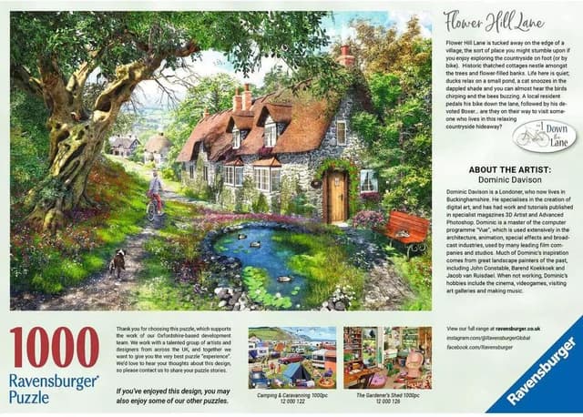 Detalle de Ravensburger Down the Lane No. 1 Flower Hill Lane 1000 Piece Jigsaw Puzzle (12+)