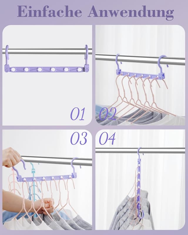 Detalle de Latoxcaa Magic Hangers Kleiderbügel-Organizer (8 Stück) mit 360° Drehhaken, 6 Löchern & Platzspar-Design