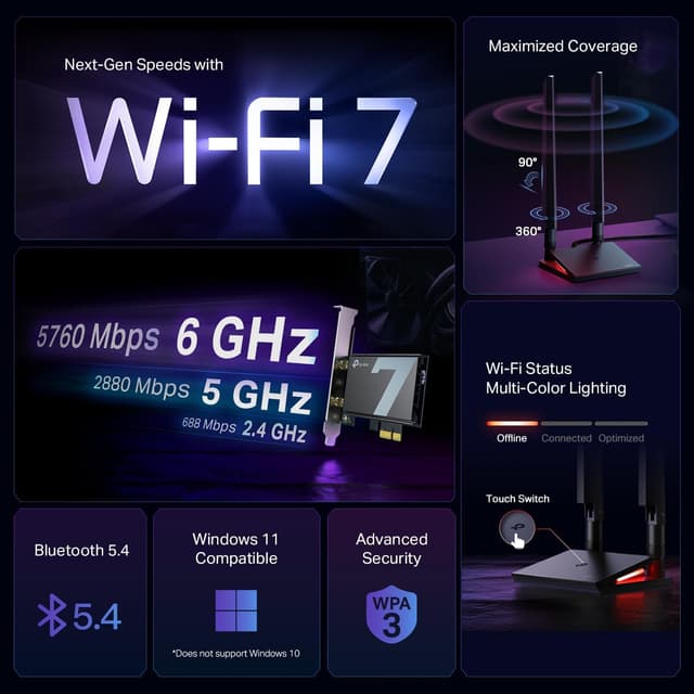 Detalle 2 de TP-Link BE9300 WiFi 7 PCIe Card, Bluetooth 5.4 🖥