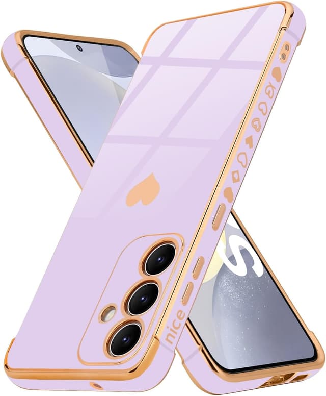 Detalle de Urarssa Cute Bling Heart Case for Samsung Galaxy S24 (Purple) – shockproof silicone bumper cover