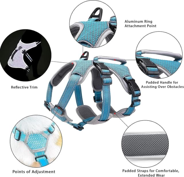 Detalle 2 de BELPRO Multi-Use Support Dog Harness (Escape Proof) with Reflective Straps, Adjustable Vest Handle – Blue, XL