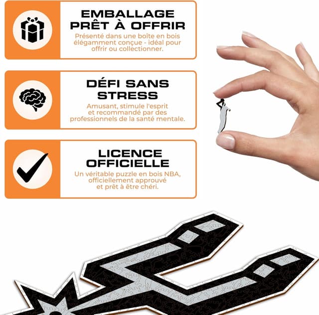 Detalle de Iconic Puzzles San Antonio Spurs (Logo) – Puzzle en bois sous licence NBA, 500 pièces, Taille L