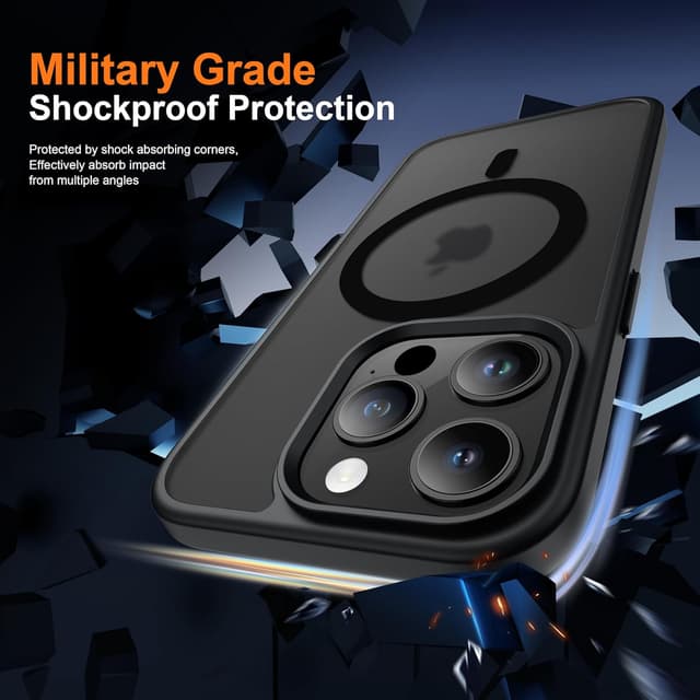 Detalle de ORETECH Hülle für iPhone 14 Pro Max (6,7 Zoll) mit Mag-Safe, stoßfester Rückseite & 2 Displayschutzfolien – Schwarz