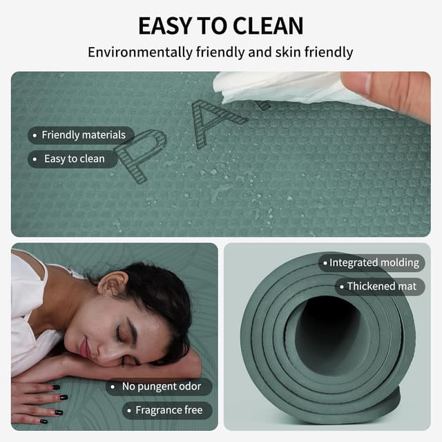 Detalle de PAIDU Large Yoga Mat (72 x 36 x 0.4 in) Extra Wide, 10 mm Thick, Non-Slip POE Exercise Mat