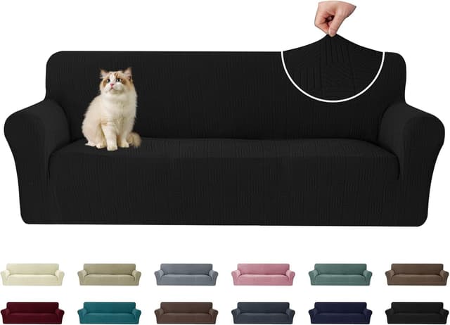 Detalle de Ystyle Copridivano 3 posti con braccioli elasticizzato 180–230 cm – antimacchia e antigraffio, nero