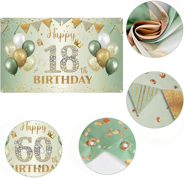 Detalle de 18. Geburtstag Banner Grün Gold 180x110 cm