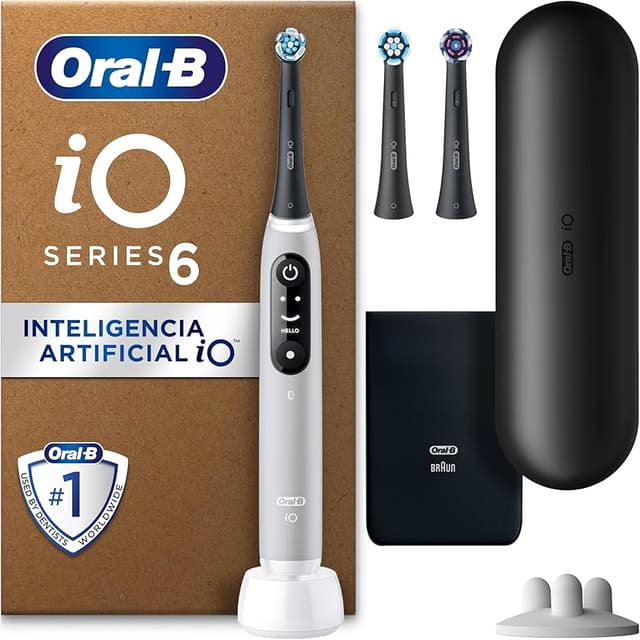 Detalle de Oral-B iO 6 Cepillo Eléctrico Gris🦷 con 3 cabezales y estuche