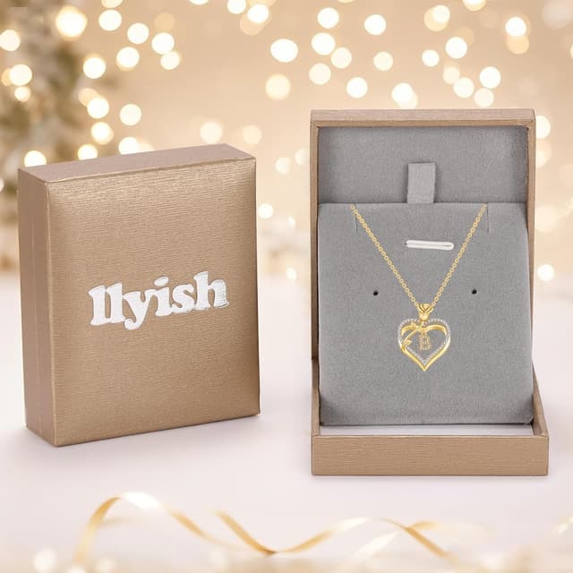 Detalle de Collier femme llyish argent 925 doré initiale A à Z avec double cœur et zirconia