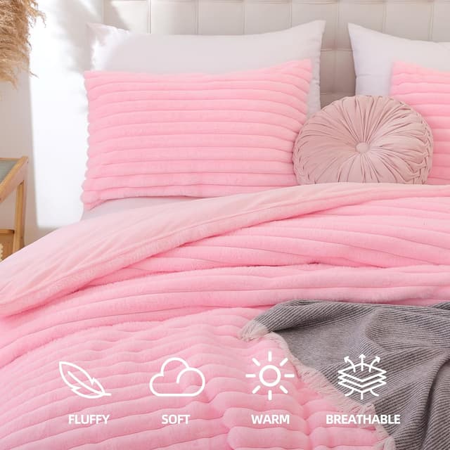 Thumbnail 1 de Smoofy Fluffy Queen Comforter Set 90x90 Pink