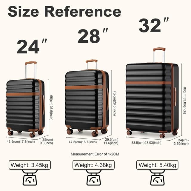 Detalle 2 de KONO valise à roulettes coque rigide ABS/PC avec serrure TSA 4 roues XXL 86 cm noir/marron