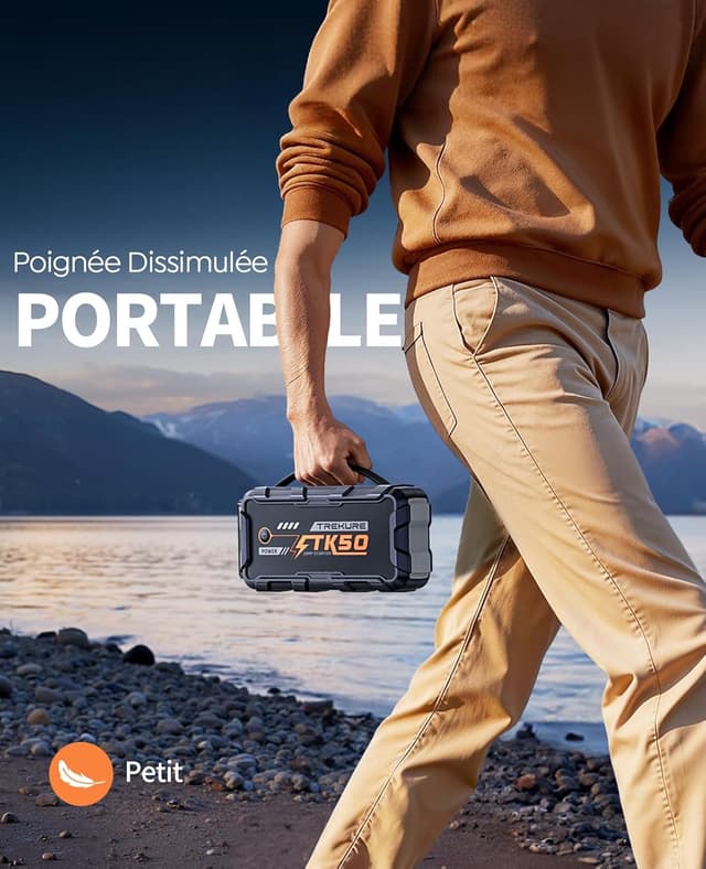 Detalle de TREKURE TK50 Booster Batterie Voiture 8000A 26800 mAh (12V) — Démarreur portable avec LED 800 lumens et charge USB 18W