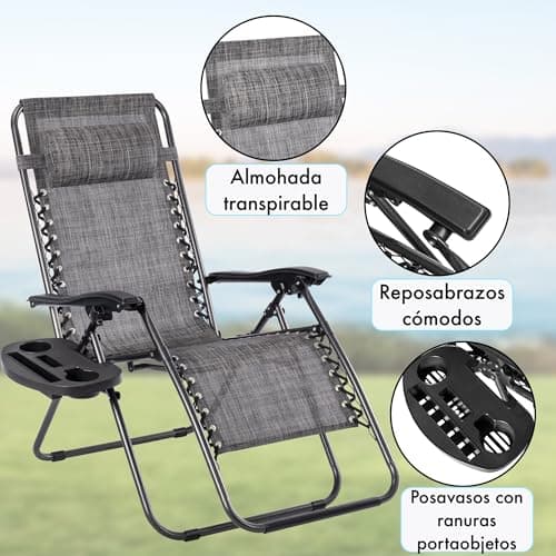 Thumbnail 6 de T-LOVENDO Pack de 2 tumbonas o sillas de exterior plegables Gravedad Zero (2 unidades) Gris