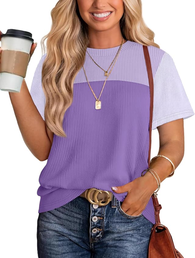 Thumbnail 6 de WIHOLL Womens Color Block Short Sleeve Knit Crewneck Top (Spring/Summer)