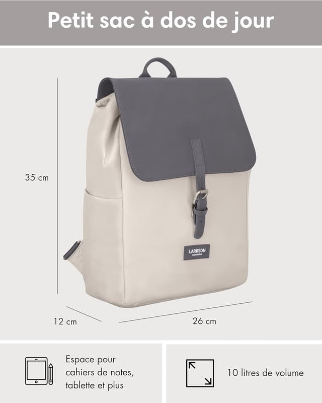 Detalle de LARKSON Sac à dos femme petit Ida : sac compact pour l’université, avec compartiment ordinateur 13 pouces