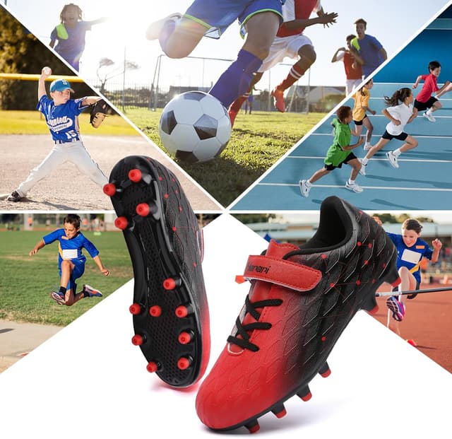 Detalle 2 de Kids FG/AG Football Boots – Boys and Girls Synthetic Trainers with Hook-and-Loop Closure