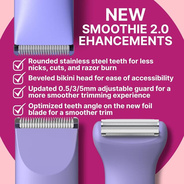 Detalle 2 de HAPPY CURVES Smoothie 2.0 Bikini Trimmer (Electric Razor for Women) – Waterproof, Adjustable Guards