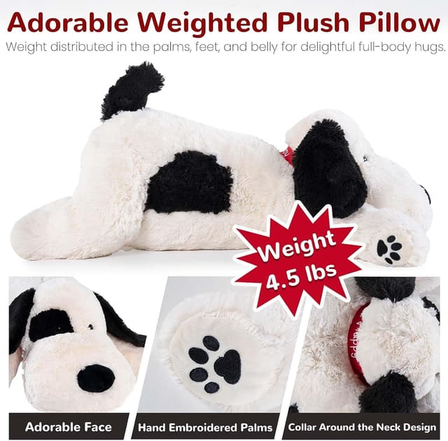 Detalle de Meowtastic Black & White Weighted Dog Stuffed Animal (22 Inch, 4.5 lbs)